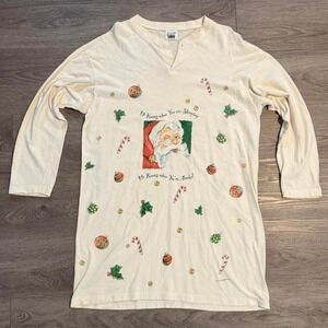 Vintage 90s Santa Sleep Shirt 1997 AOP Christmas Nightgown One Size Henley
